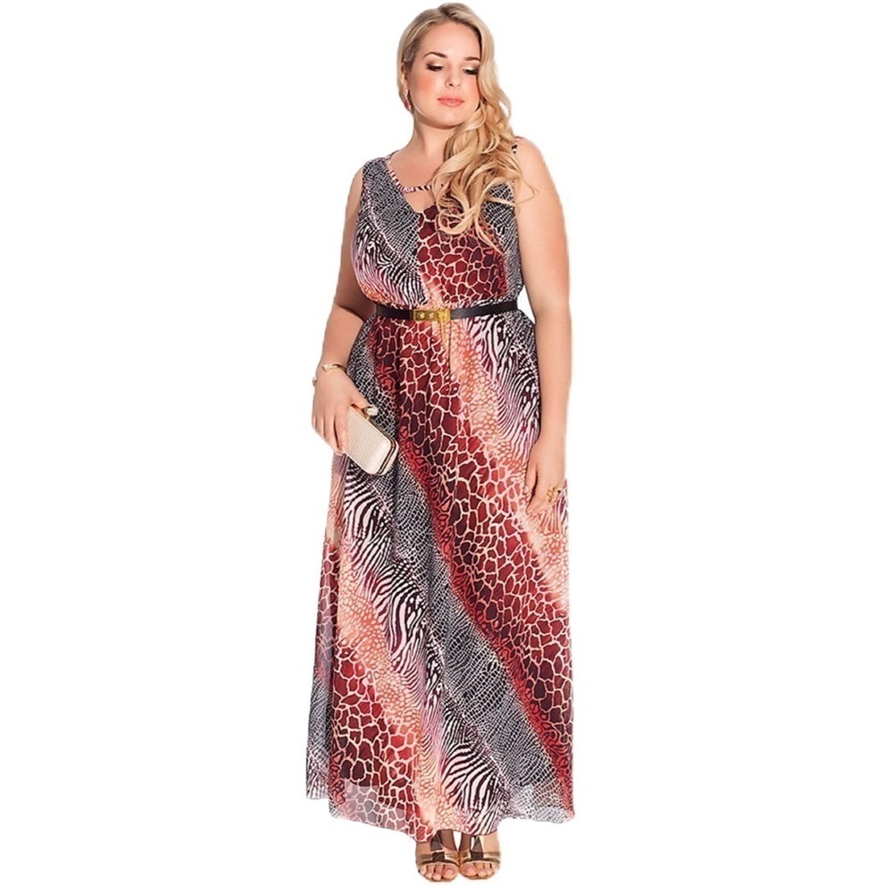 Igigi Nichol Maxi Dress Plus Size 14 Animal Print V-Neck Sleeveless Bra-Friendly